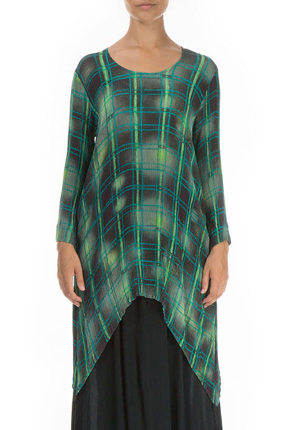Longer Edge Emerald Grid Silk Viscose Tunic