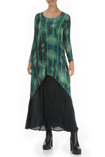 Longer Edge Emerald Grid Silk Viscose Tunic