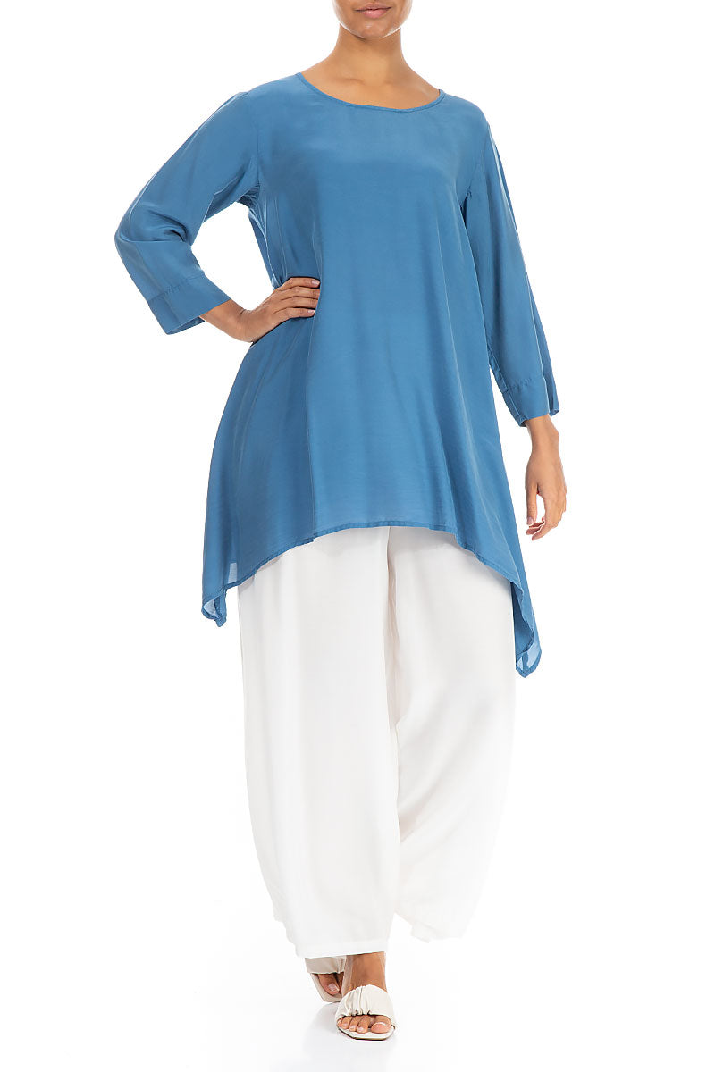 Longer Edges Atlantic Blue Silk Bamboo Tunic 3