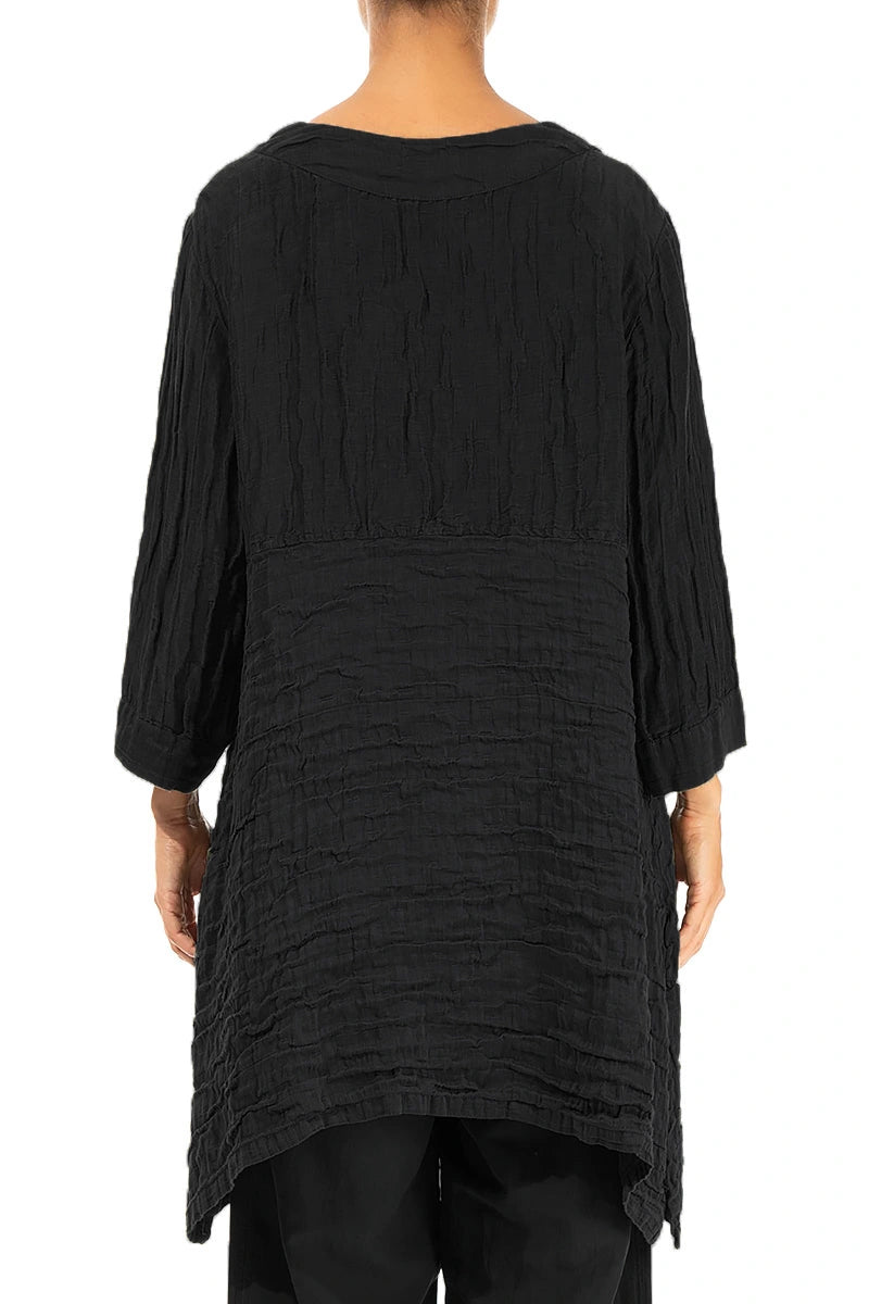 Longer Sides Crinkled Black Silk Tunic 2