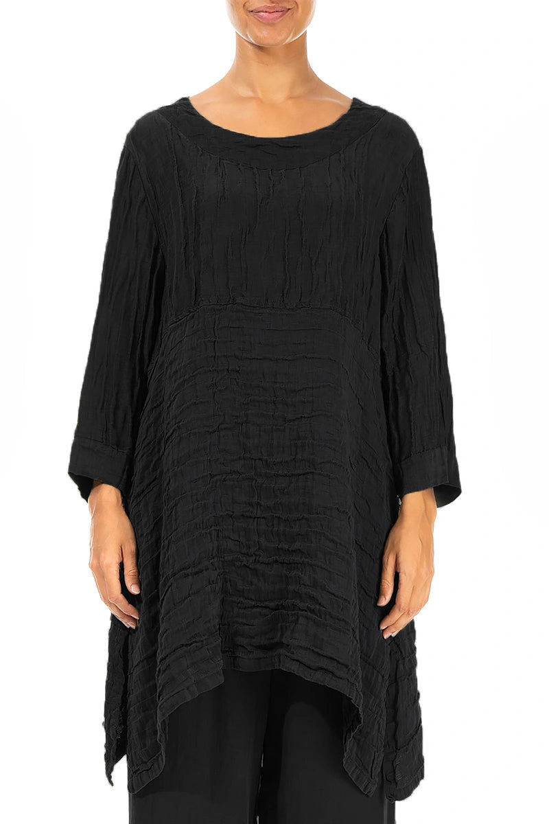 Longer Sides Crinkled Black Silk Tunic 1