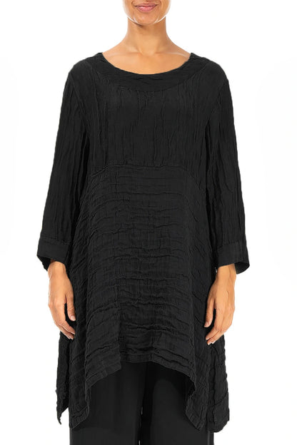Longer Sides Crinkled Black Silk Tunic 1