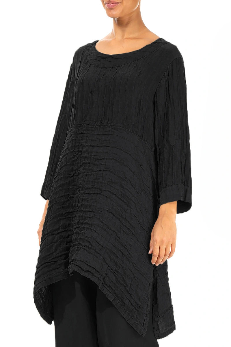 Longer Sides Crinkled Black Silk Tunic 3