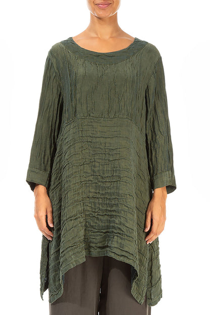 Longer Sides Crinkled Khaki Silk Tunic 1