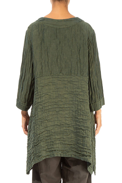 Longer Sides Crinkled Khaki Silk Tunic 2