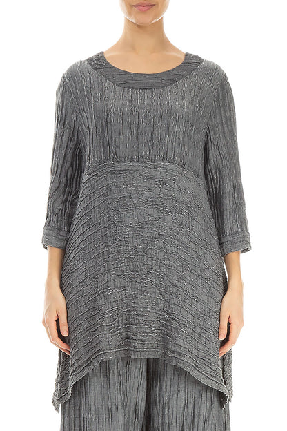 Longer Sides Crinkled Silver Silk Tunic 1