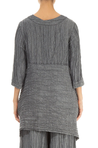 Longer Sides Crinkled Silver Silk Tunic 2