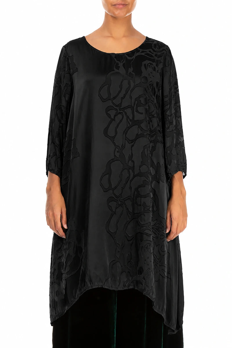 Longer Sides Floral Black Silk Tunic