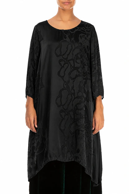 Longer Sides Floral Black Silk Tunic