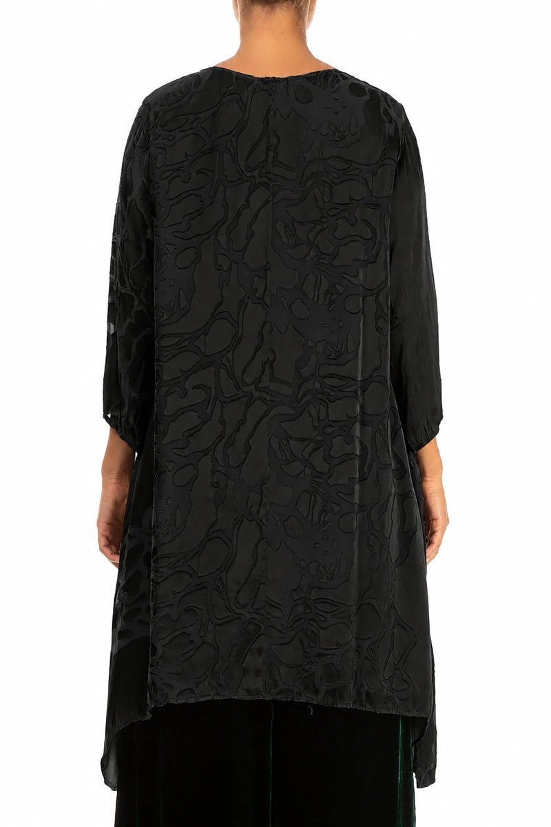 Longer Sides Floral Black Silk Tunic