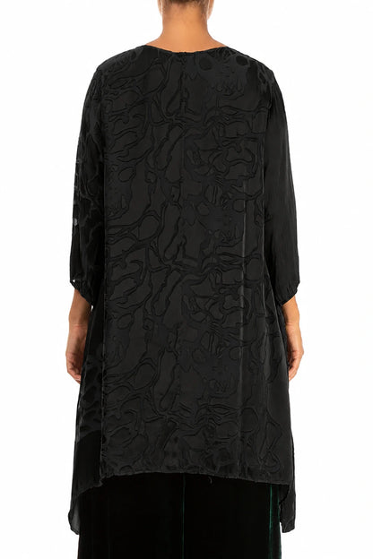 Longer Sides Floral Black Silk Tunic