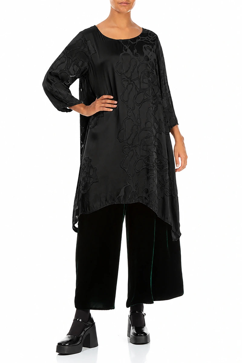 Longer Sides Floral Black Silk Tunic