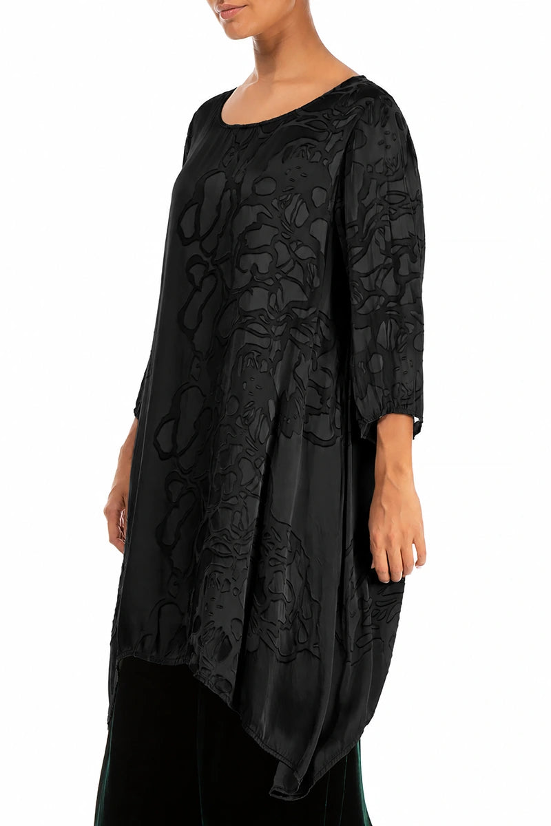 Longer Sides Floral Black Silk Tunic