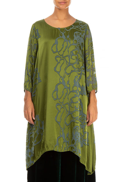 Longer Sides Floral Shamrock Green Silk Tunic