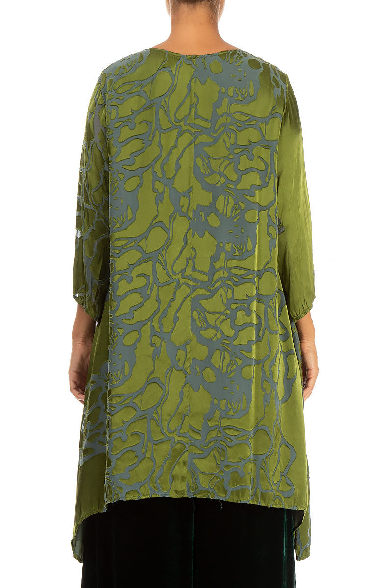 Longer Sides Floral Shamrock Green Silk Tunic
