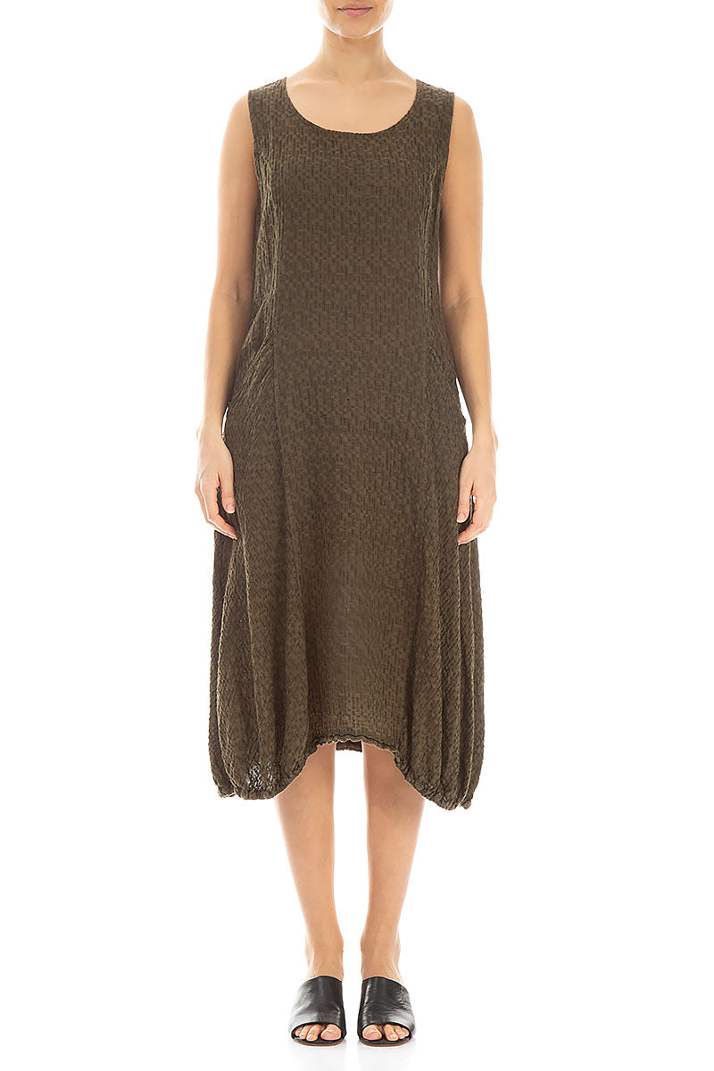 Longer Sides Khaki Textured Linen Dress 1