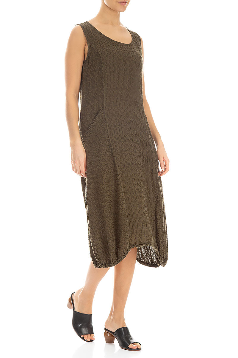 Longer Sides Khaki Textured Linen Dress 4