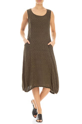 Longer Sides Khaki Textured Linen Dress 3