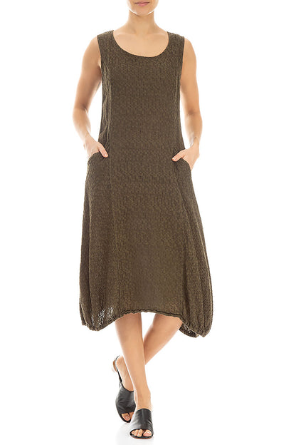 Longer Sides Khaki Textured Linen Dress 3