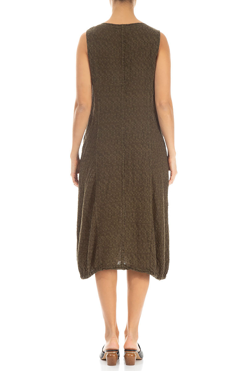 Longer Sides Khaki Textured Linen Dress 2