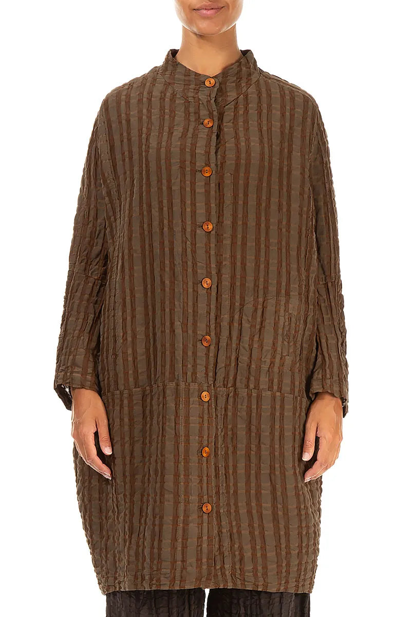 Loose Aged Copper Checkered Linen Cotton Jacket