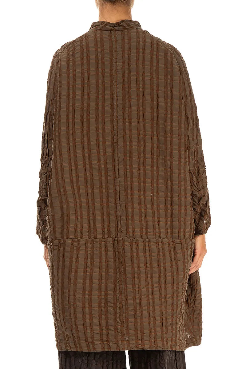 Loose Aged Copper Checkered Linen Cotton Jacket
