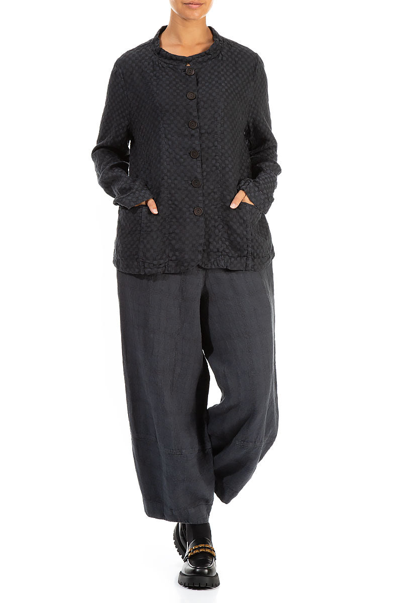 Loose Anthracite Patterned Linen Trousers 4
