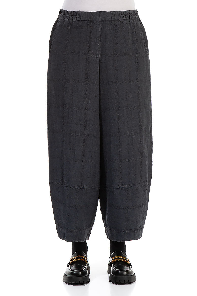 Loose Anthracite Patterned Linen Trousers 1