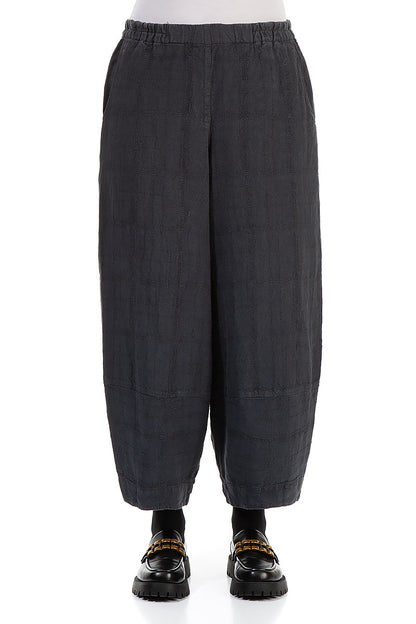 Loose Anthracite Patterned Linen Trousers 1