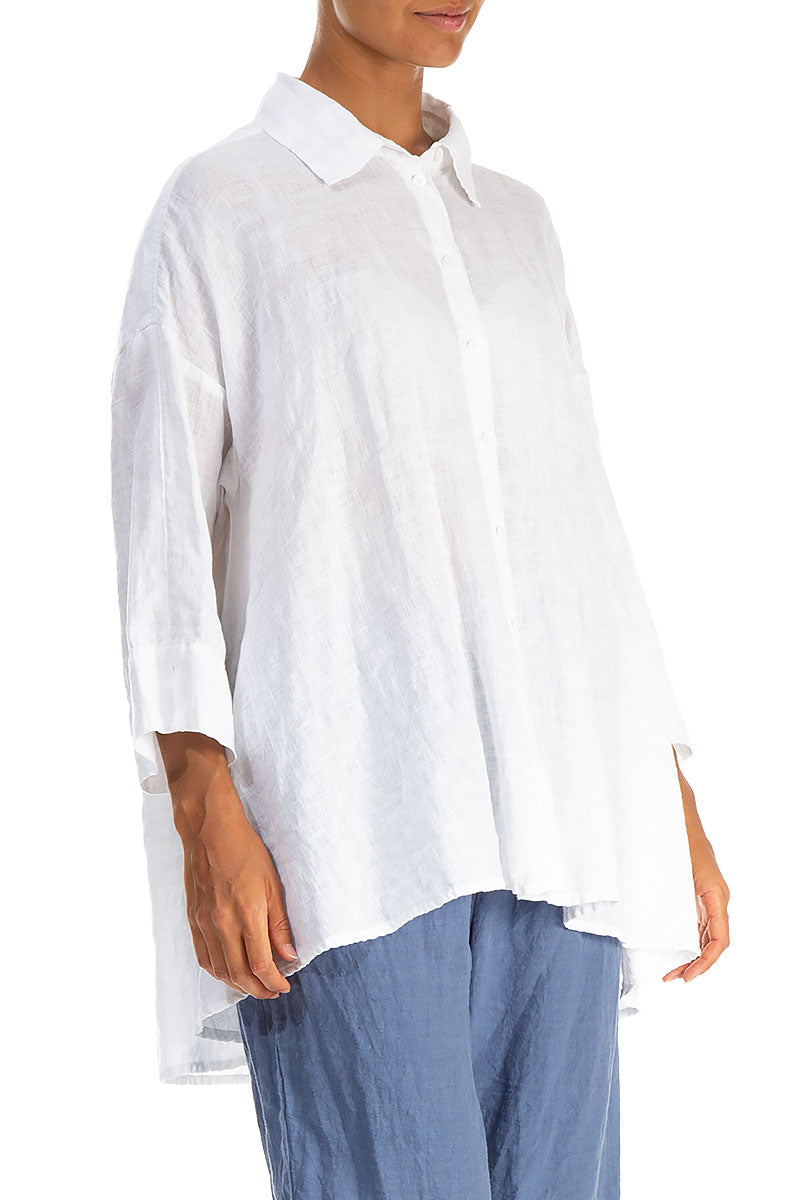 Loose Artique Back White Linen Shirt 3