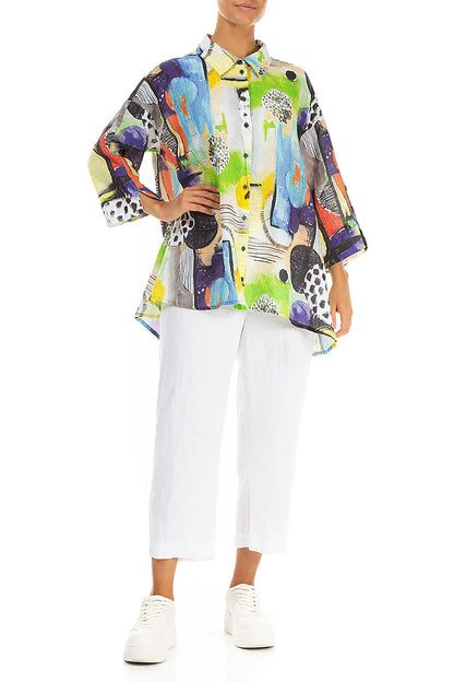 Loose Artmaze Linen Shirt 4