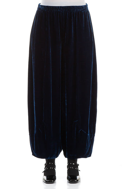 Loose Azure Silk Velvet Trousers 1