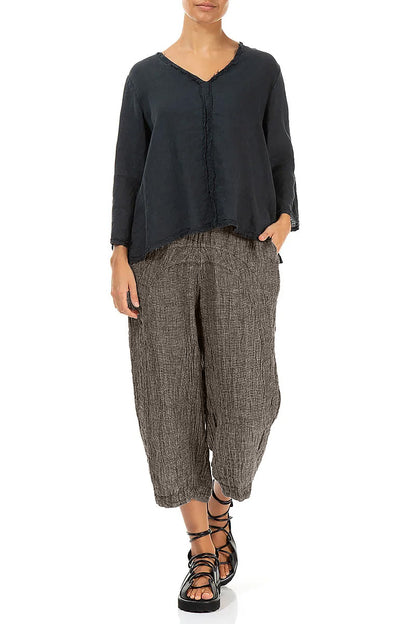 Loose Back Pockets Beige Mélange Linen Trousers 4