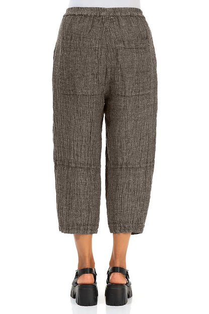 Loose Back Pockets Beige Mélange Linen Trousers 2