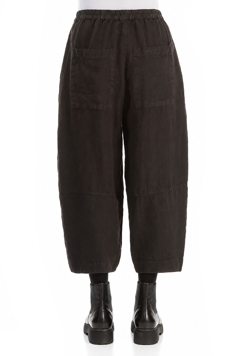 Pantalon en Lin noir ample avec poches au dos