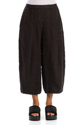 Loose Back Pockets Black Linen Trousers 1