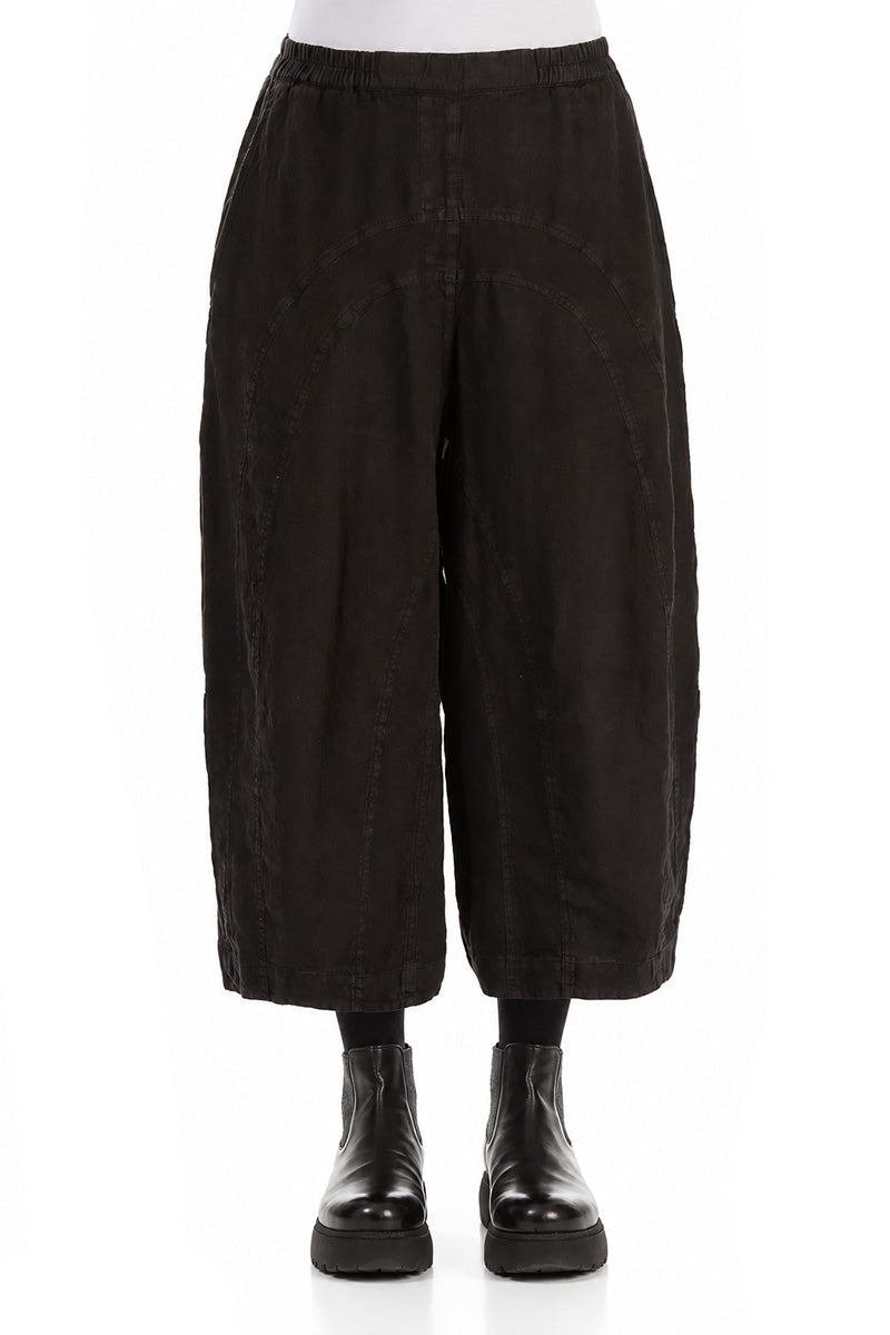 Pantalon en Lin noir ample avec poches au dos