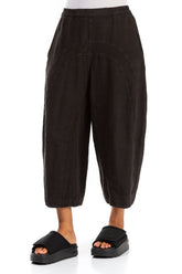 Loose Back Pockets Black Linen Trousers 3