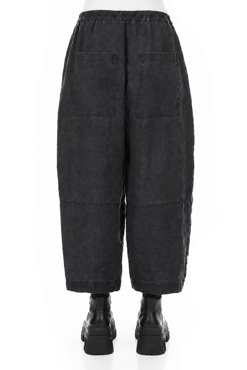 Loose Back Pockets Black Linen Trousers 2