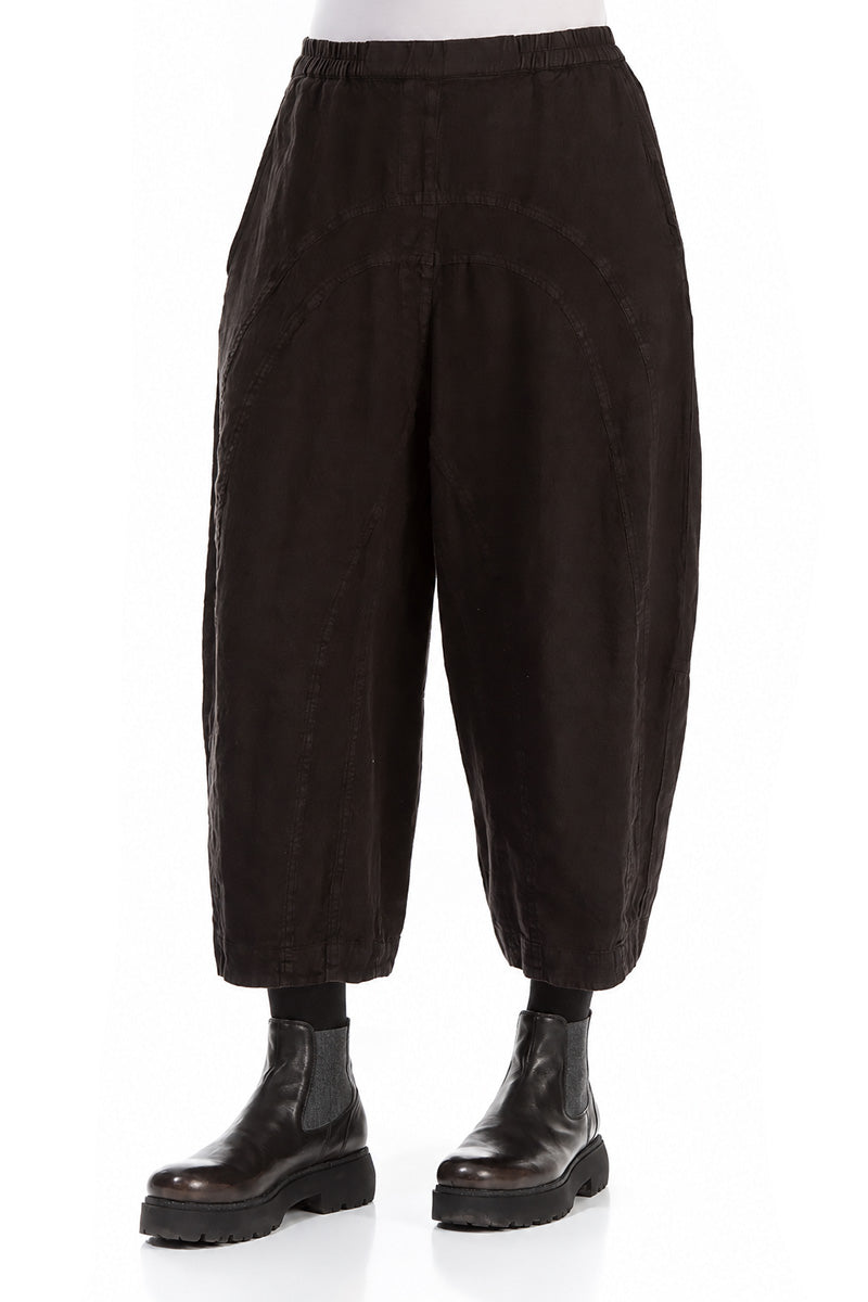 Pantalon en Lin noir ample avec poches au dos
