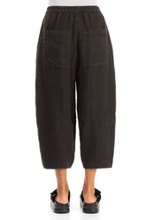 Loose Back Pockets Black Linen Trousers 2