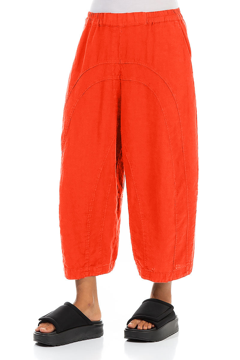 Loose Back Pockets Flame Orange Linen Trousers 3