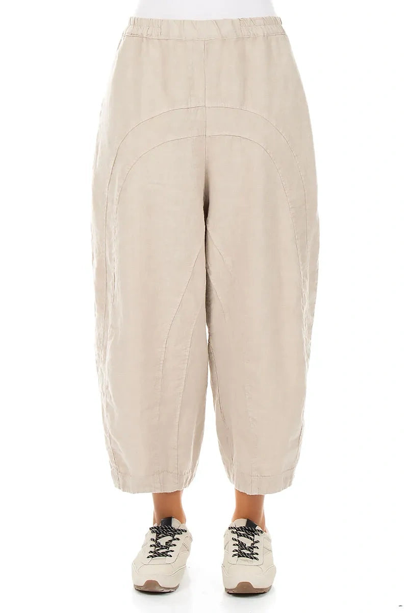 Loose Back Pockets Natural Linen Trousers 1