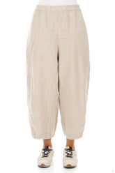 Loose Back Pockets Natural Linen Trousers 1