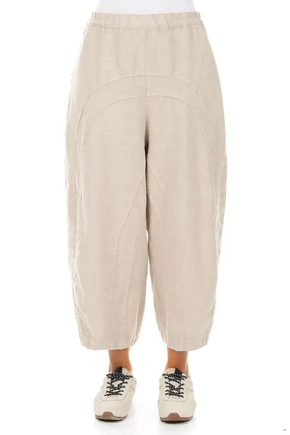 Loose Back Pockets Natural Linen Trousers 1