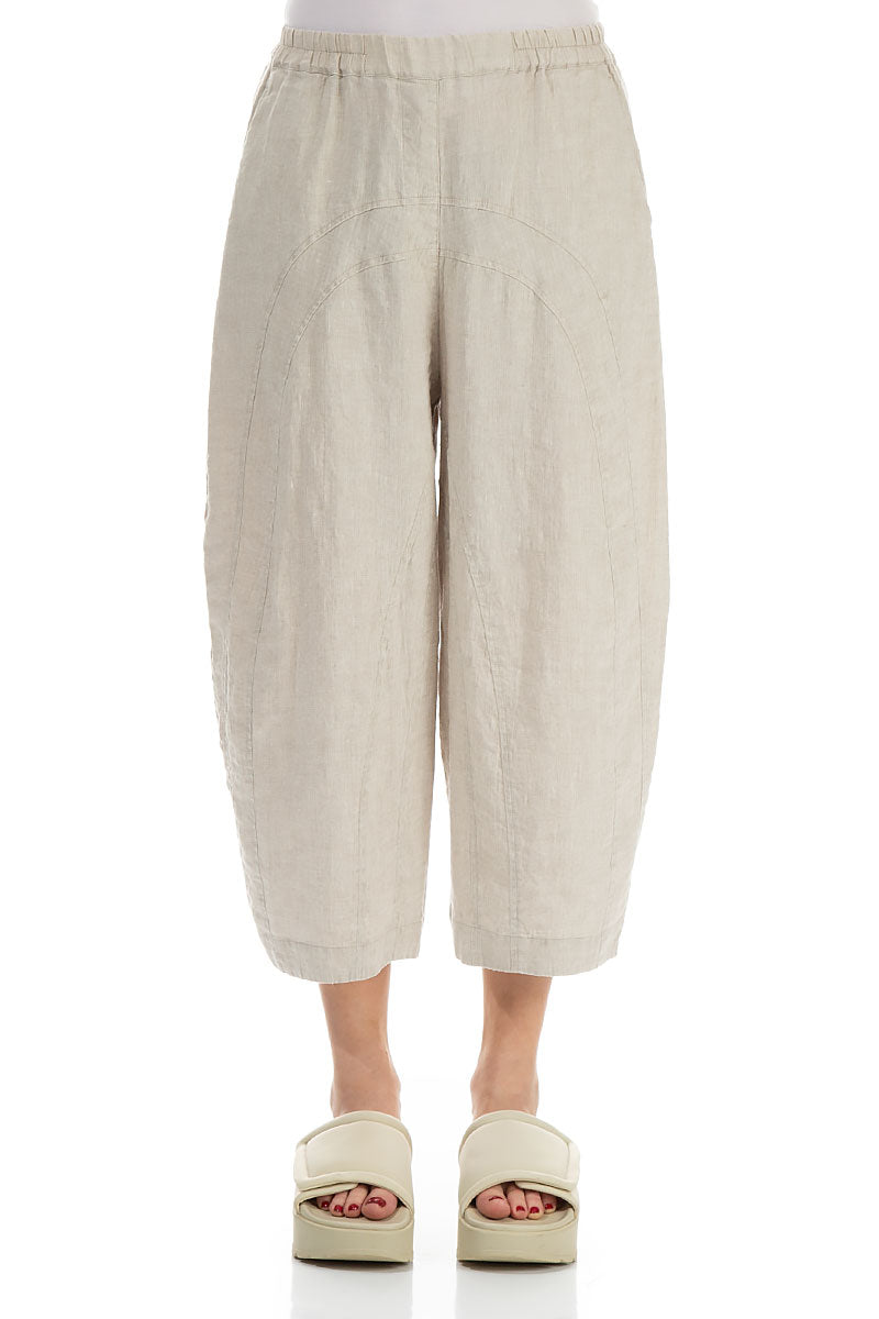 Loose Back Pockets Natural Linen Trousers 1
