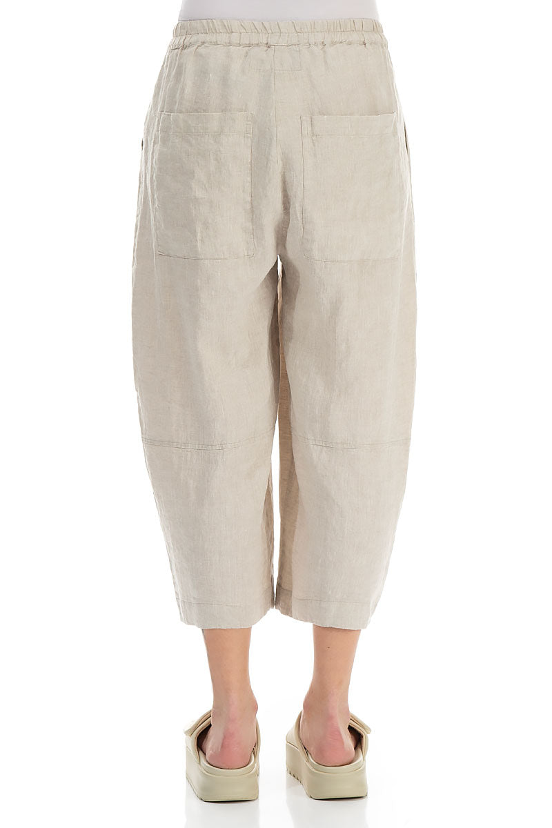 Loose Back Pockets Natural Linen Trousers 2