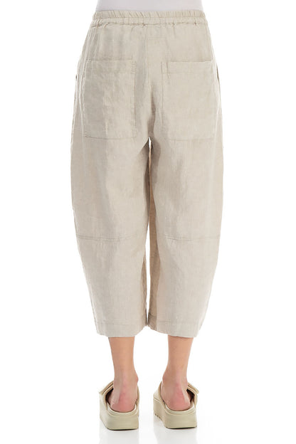 Loose Back Pockets Natural Linen Trousers 2