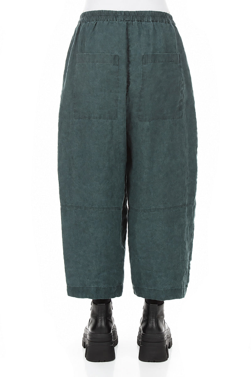 Loose Back Pockets Teal Linen Trousers 2