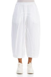 Loose Back Pockets White Linen Trousers 1